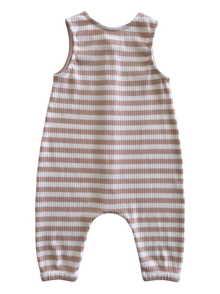 Ribbed Tank Button Pants Romper | Cream Stripes - PREORDER