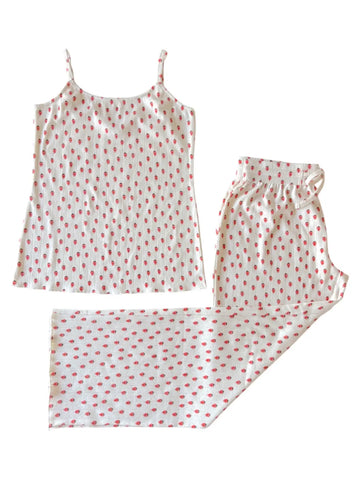 Organic Pointelle Women's Cami Lounge Set | White Strawberry - PREORDER