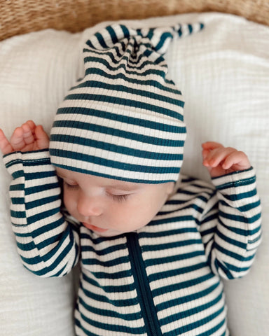 Ribbed Beanie Hat | Blue Stripes - PREORDER