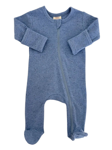 Speckle Zip Footie Romper | Blue - PREORDER