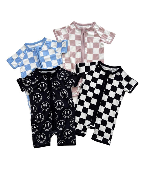 Bamboo Shorty Romper | Electric Smiley - PREORDER