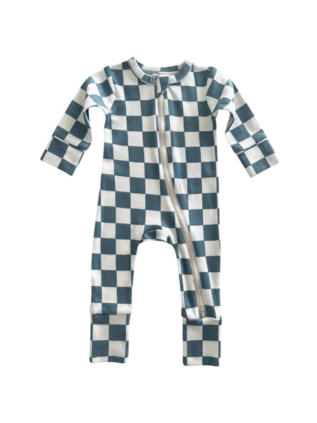 Zip Romper | Blueberry Muffin Checkerboard - PREORDER