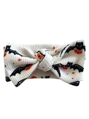 Waffle Knot Bow | White Trick or Treating Bat - PREORDER
