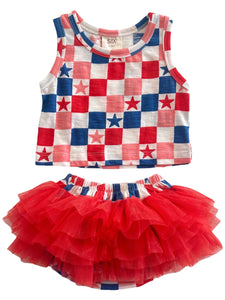 Tutu Top & Bloomer Set | Pink USA Checkerboard & Stars - PREORDER
