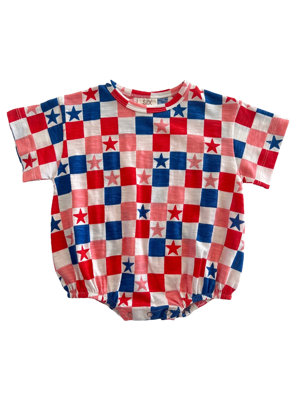 Bubble Romper | Pink USA Checkerboard & Stars - PREORDER