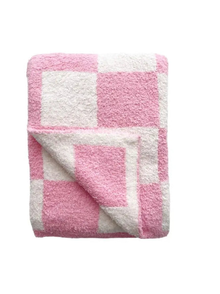 Checkered Plush Baby Blanket | Pink - PREORDER