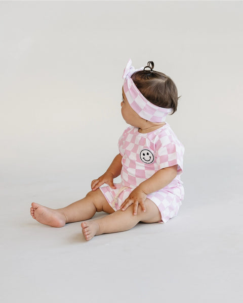 Checkered Smiley Top & Shorts Set | Pink - PREORDER