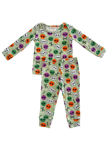 Waffle Top & Pants Set | Green Candy Skulls - PREORDER