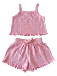 Organic Pointelle Summer Set | Pink w/ White Heart - PREORDER