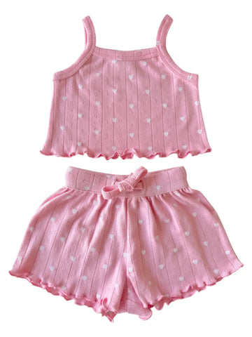 Organic Pointelle Summer Set | Pink w/ White Heart - PREORDER