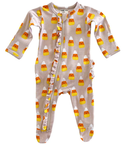 Zip Ruffle Footie Romper | Candy Corn - PREORDER