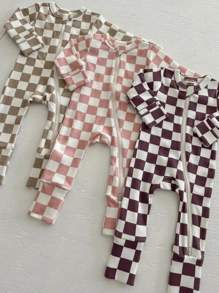 Zip Romper | Strawberry Shortcake Checkerboard - PREORDER