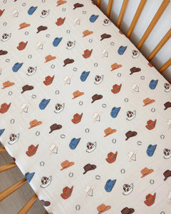 Muslin Crib Sheet | Retro Cowboy - PREORDER