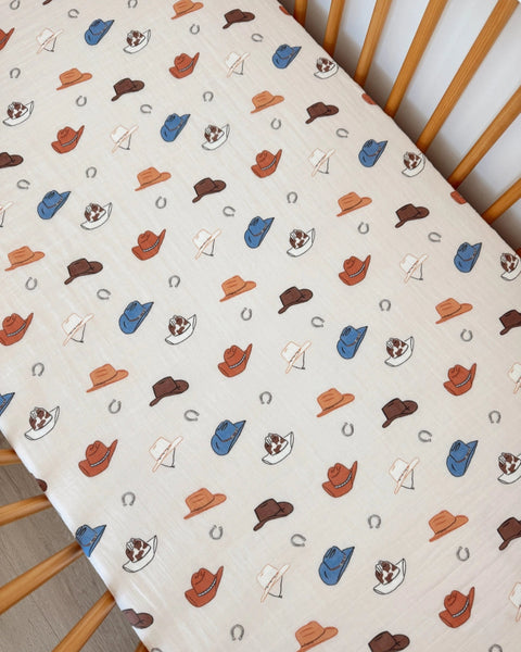 Muslin Crib Sheet | Retro Cowboy - PREORDER