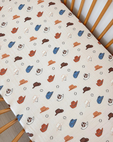 Muslin Crib Sheet | Retro Cowboy - PREORDER
