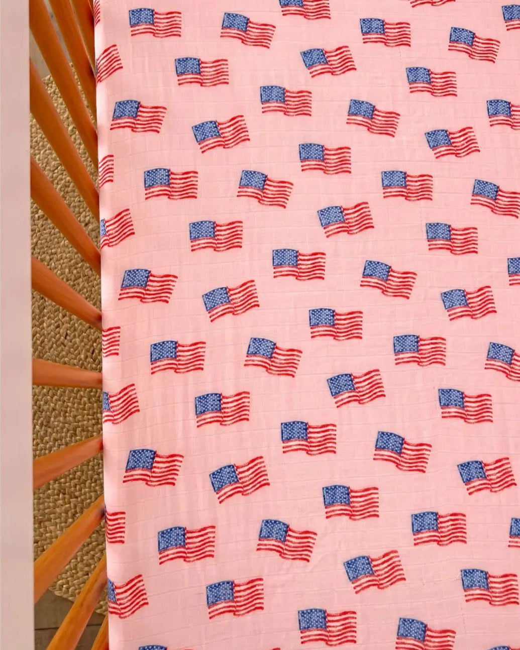 Muslin Crib Sheet | American Flag Pink - PREORDER