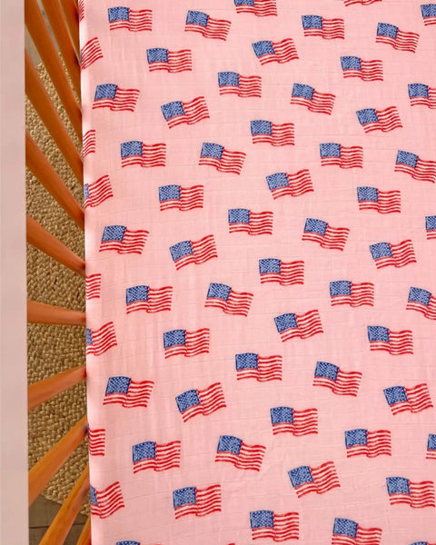 Muslin Crib Sheet | American Flag Pink - PREORDER