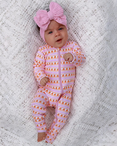 Zip Romper | Pink Pumpkin Stripe - PREORDER