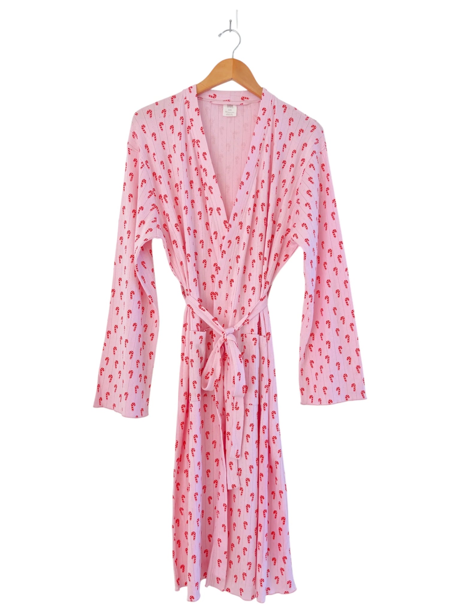 Organic Pointelle Women's Robe | Pink Candy Cane - PREORDER