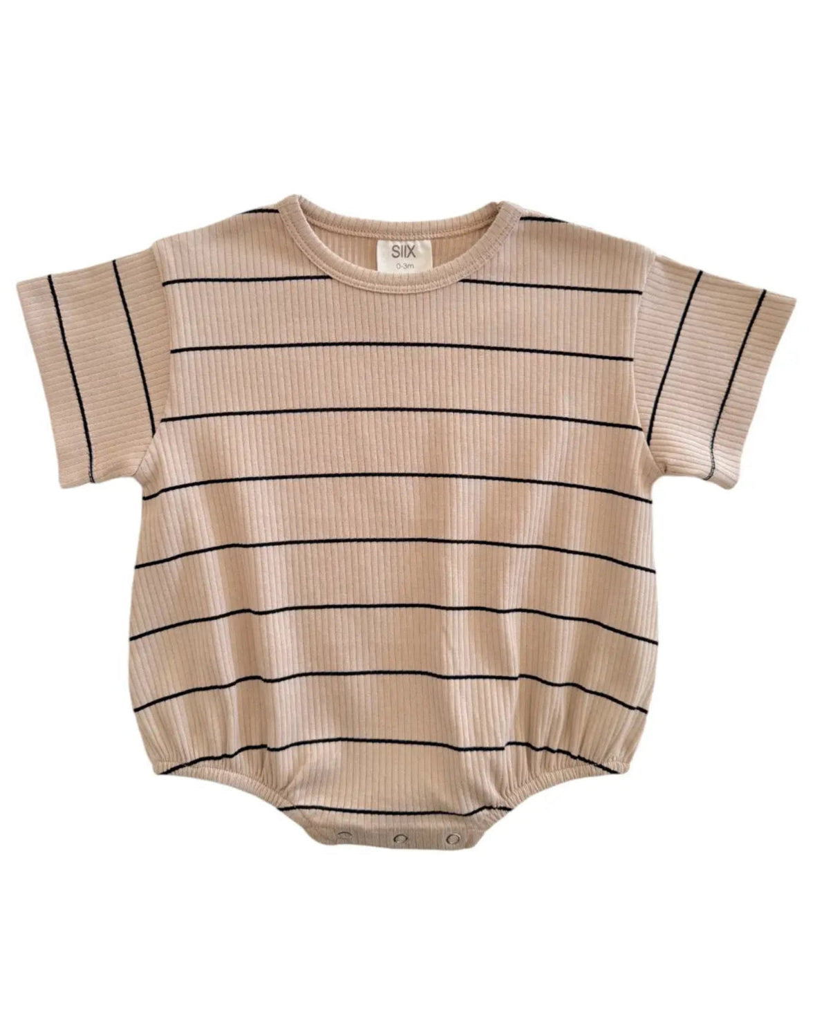 Ribbed Bubble Romper | Tan Stripes - PREORDER