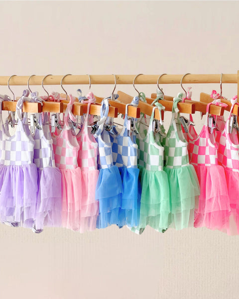 Checkered Tutu Romper | Blue - PREORDER