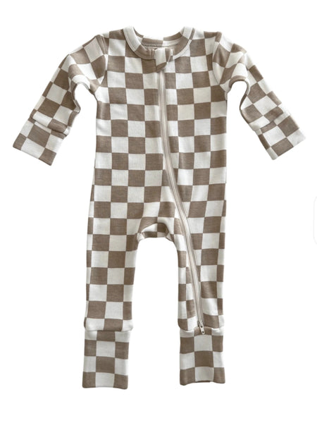 Zip Romper | Tiramisu Checkerboard - PREORDER
