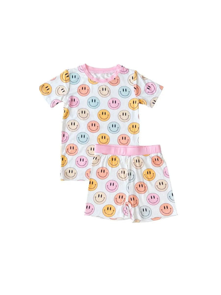 Smiley Bamboo Top & Shorts Set | Pink - PREORDER