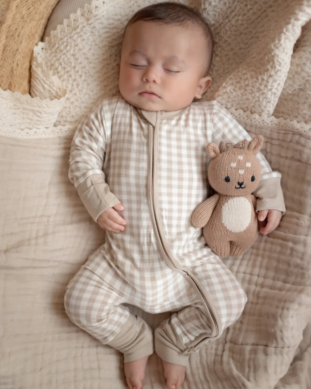 Zip Romper | Tan Gingham - PREORDER