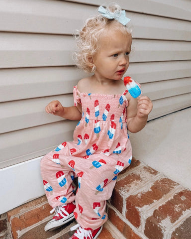Smocked Ruffle Pants Romper | Bomb Pops - PREORDER