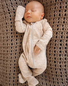 Speckle Zip Footie Romper | Tan - PREORDER