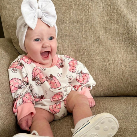 Pink Daisies Pumpkins Romper - PREORDER