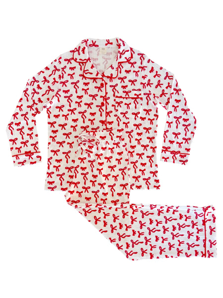 Organic Pointelle Women's Lounge Set | Red Bows - PREORDER
