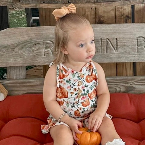 Greenery Floral Pumpkins Tie Shorts Ruffle Romper - PREORDER