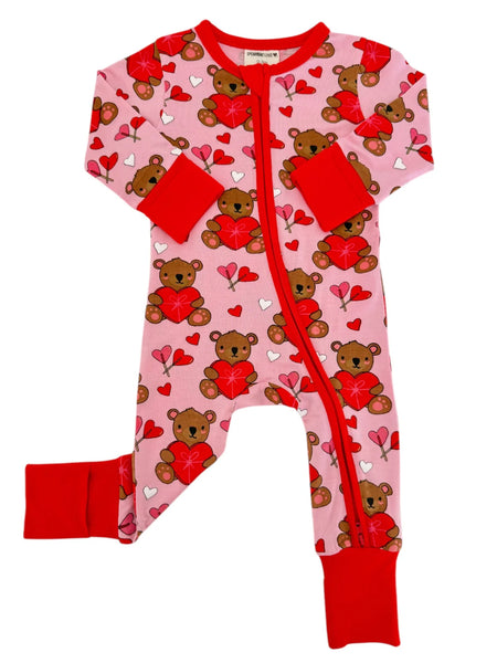 Zip Romper | Valentine Bear Pink - PREORDER