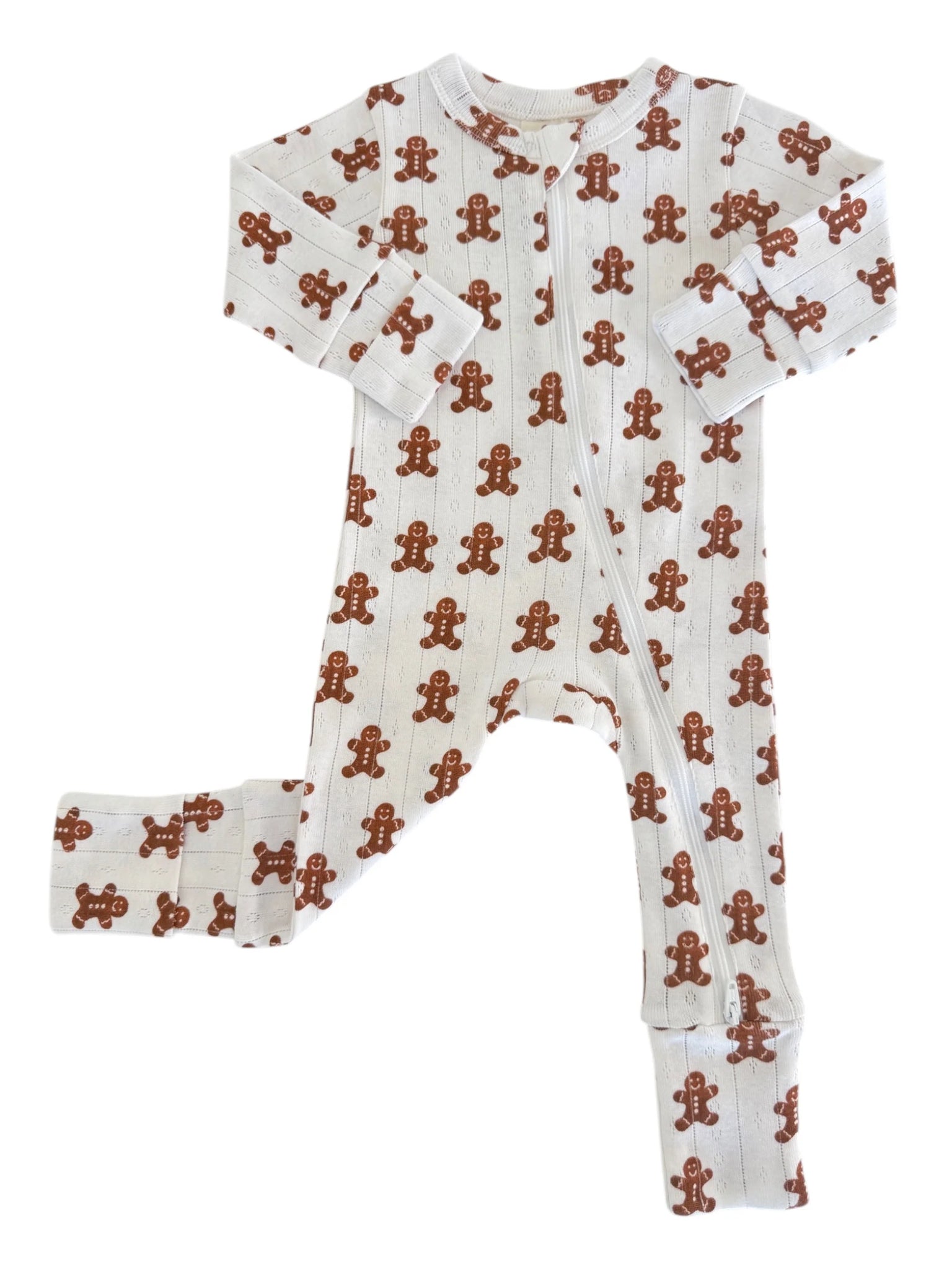 Organic Pointelle Zip Romper | White Gingerbread - PREORDER