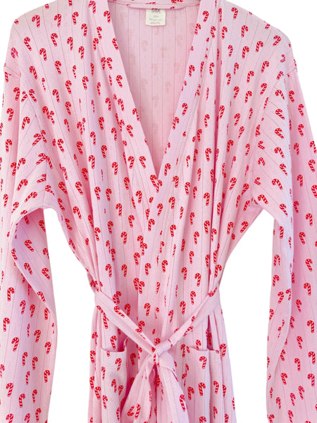 Organic Pointelle Women's Robe | Pink Candy Cane - PREORDER
