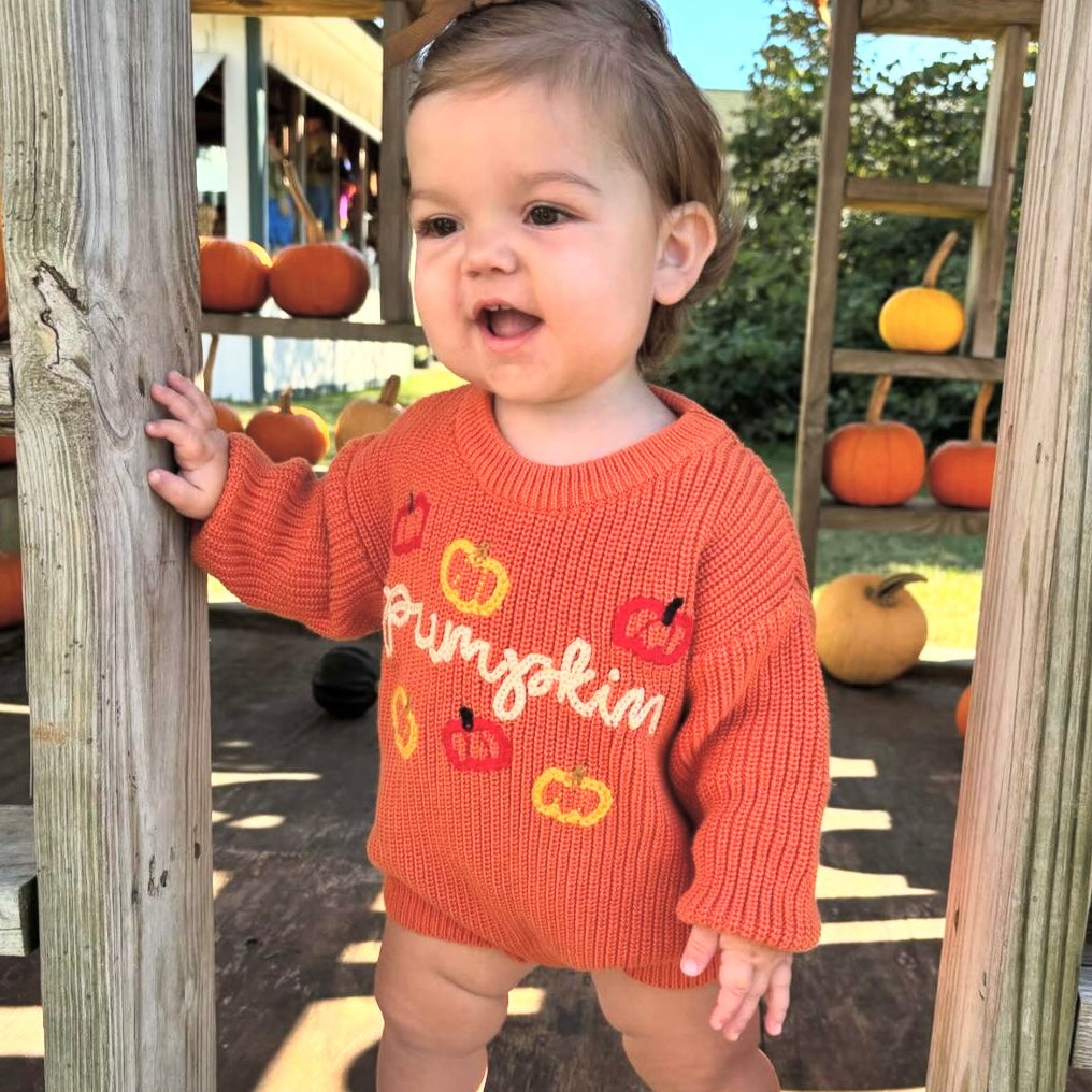 Pumpkin Knit Rompers & Sweaters (2 Colors) - PREORDER