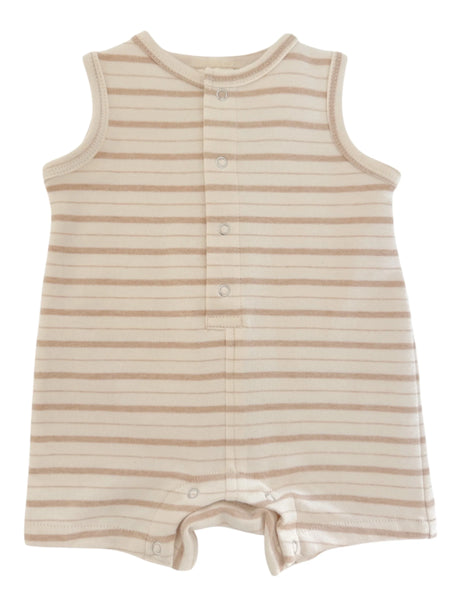 Tank Button Shorts Romper | Biscuit Mixed Stripe - PREORDER