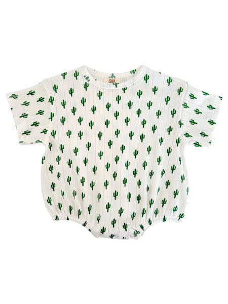 Organic Pointelle Bubble Romper | Cactus - PREORDER