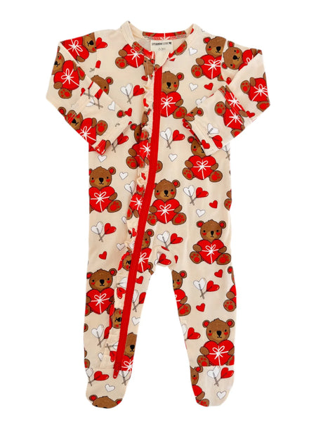 Zip Ruffle Footie Romper | Valentine Bear - PREORDER