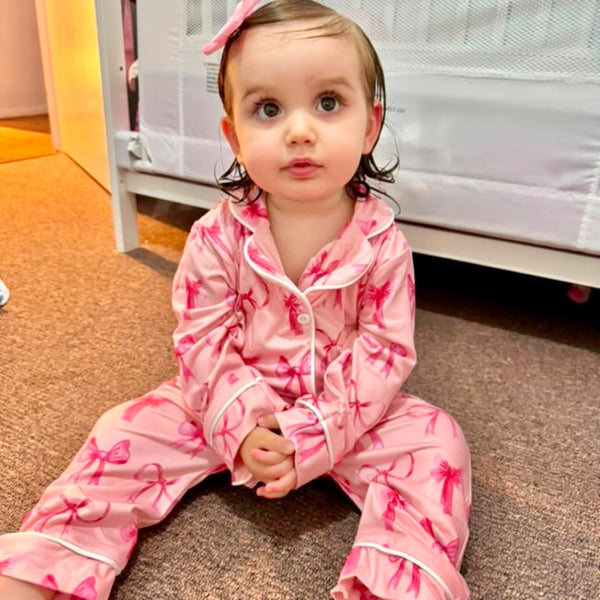 Pink Bows Pajamas Romper - PREORDER