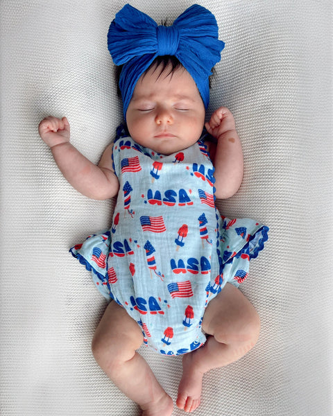 4th of July Ric-Rac Ruffle Sunsuit | Blue - PREORDER
