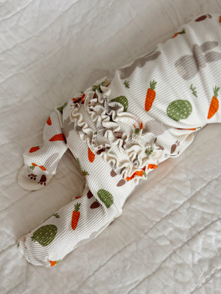 Waffle Zip Ruffle Footie Romper | Cottontail - PREORDER