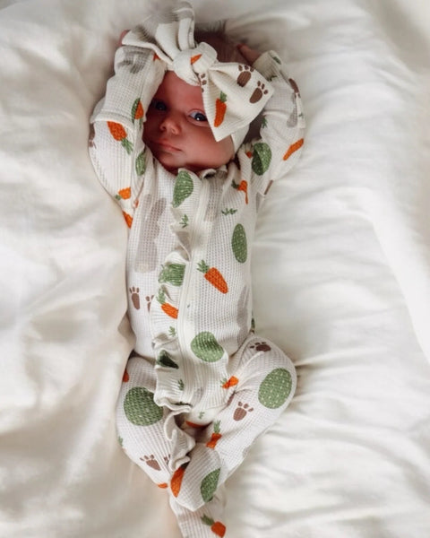 Waffle Zip Ruffle Footie Romper | Cottontail - PREORDER