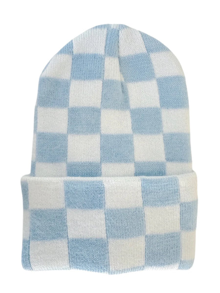 Baby's First Hat | Blue/Warm White Checkerboard - PREORDER
