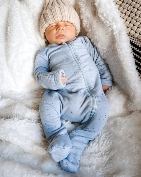 Speckle Zip Footie Romper | Glacier - PREORDER