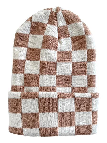 Baby's First Hat | Tan/Warm White Checkerboard - PREORDER