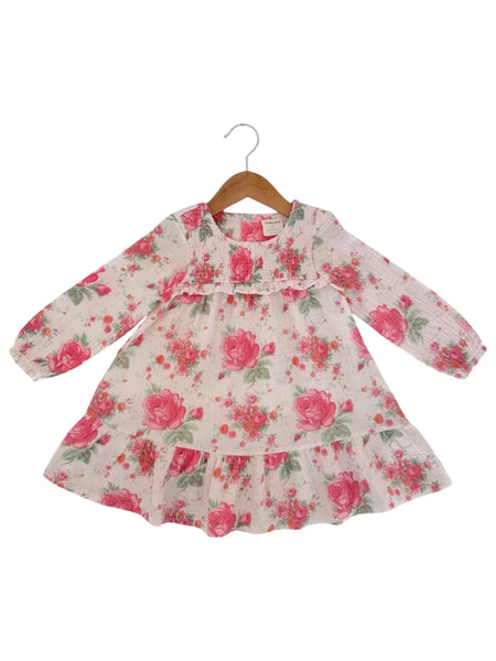 Smocked Ruffle Tiered Dress | Pink Roses - PREORDER