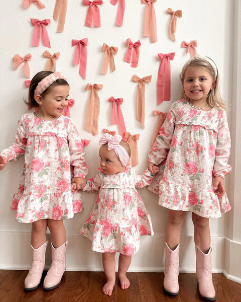 Smocked Ruffle Tiered Dress | Pink Roses - PREORDER