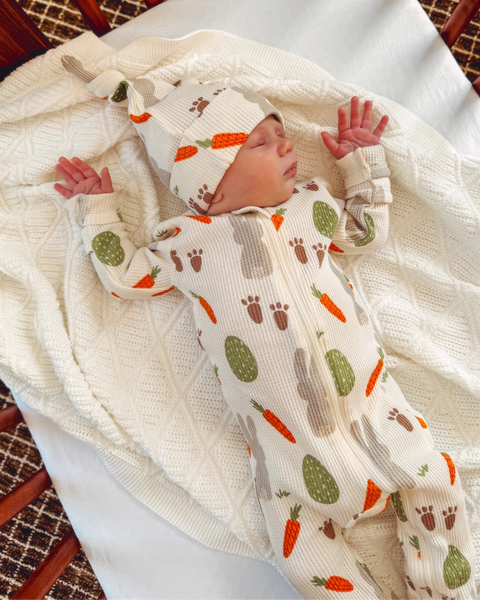 Waffle Zip Footie Romper | Cottontail - PREORDER